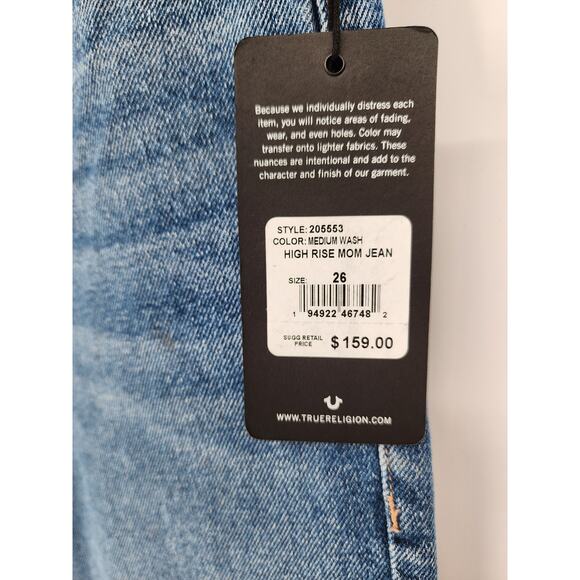 True Religion Medium Wash High Rise Mom Jean Women's Size 26 - Picture 3 of 6